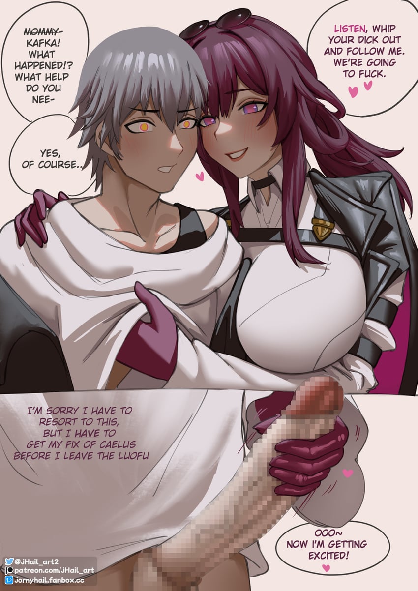 trailblazer, kafka, and caelus (honkai and 1 more) drawn by jornyhail