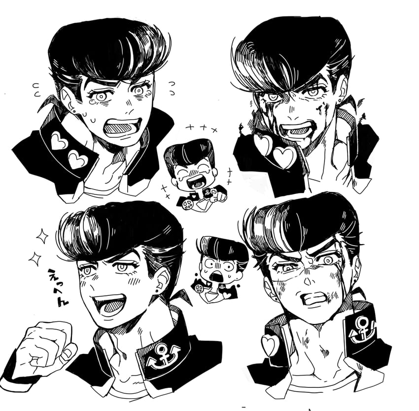 higashikata josuke (jojo no kimyou na bouken and 1 more) drawn by setsunano