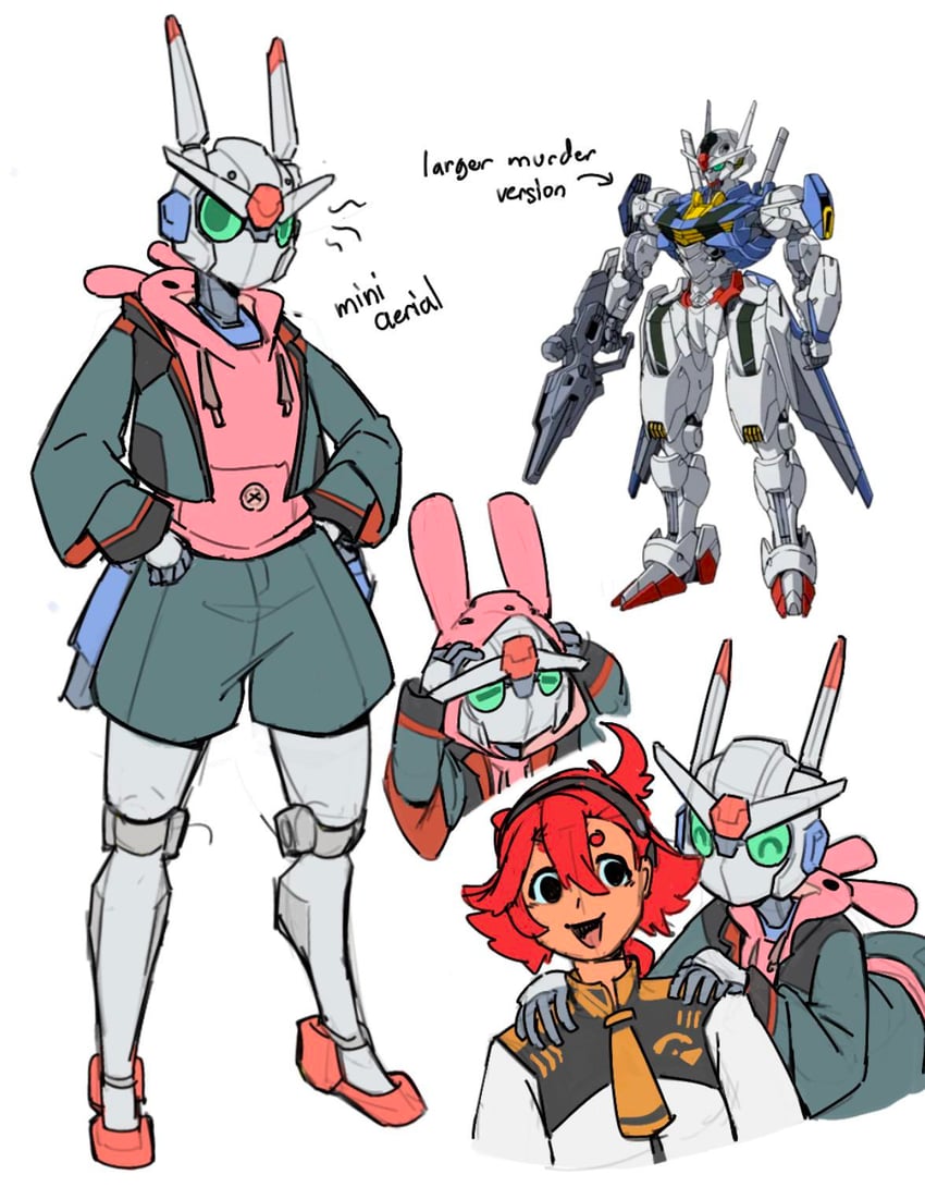 suletta mercury and gundam aerial (gundam and 1 more) drawn by peco2057