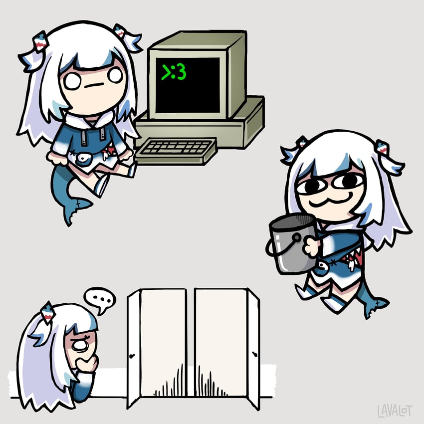 gawr gura and the stanley parable reassurance bucket (hololive and 2 more) drawn by lavalot