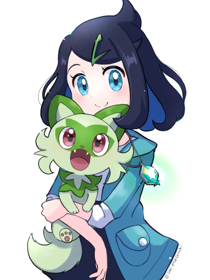 sprigatito and liko (pokemon and 1 more) drawn by saki_pokeoekaki