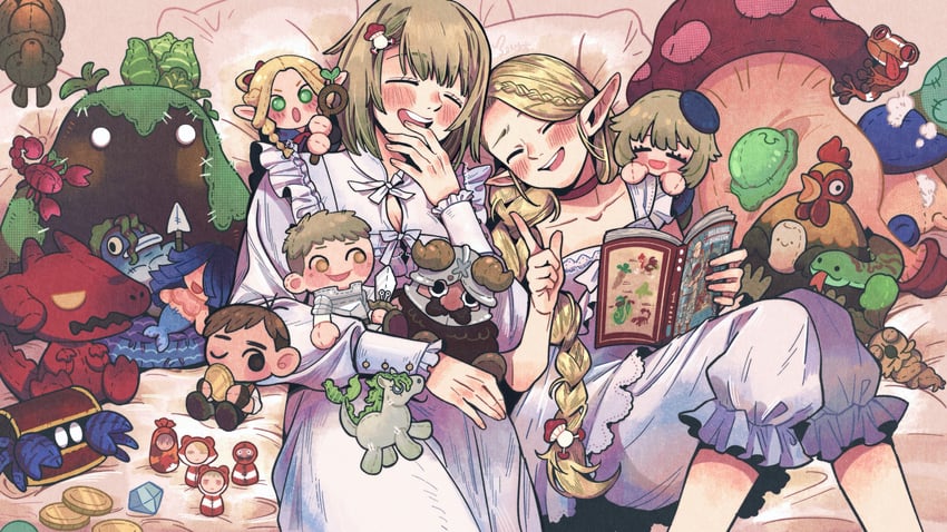 marcille donato, falin touden, laios touden, senshi, chilchuck tims, and 2 more (dungeon meshi) drawn by abingbeey