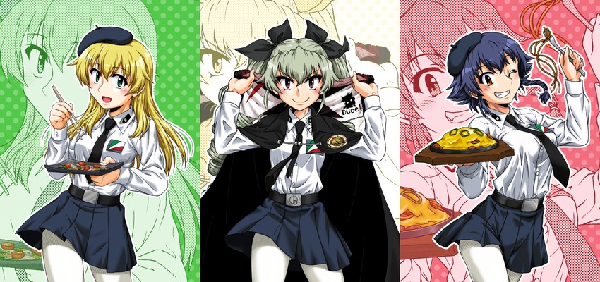 anchovy, pepperoni, and carpaccio (girls und panzer) drawn by oosaka_kanagawa