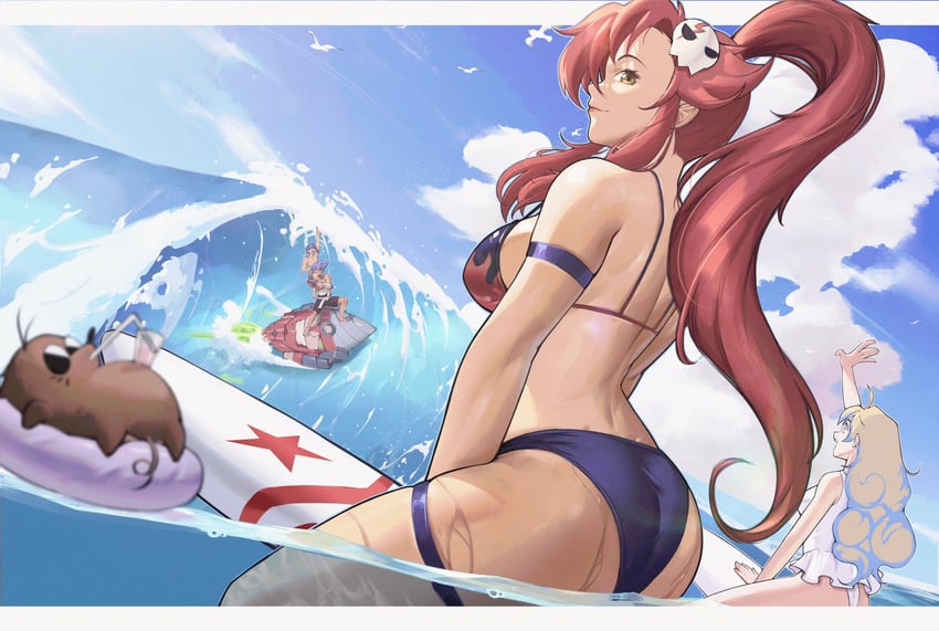 yoko littner, nia teppelin, simon, kamina, boota, and 1 more (tengen toppa gurren lagann) drawn by zukululuu