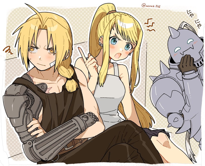 edward elric, alphonse elric, and winry rockbell (fullmetal alchemist) drawn by nanaki_(mkmk_915)