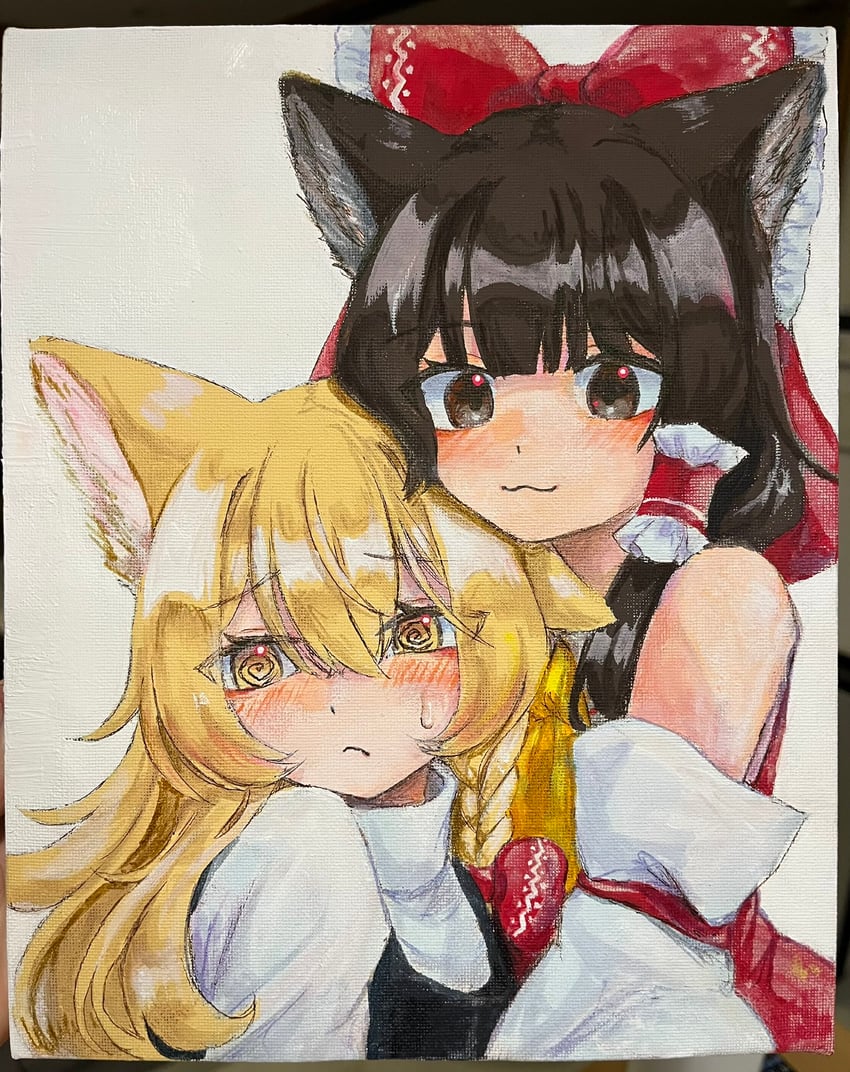hakurei reimu and kirisame marisa (touhou) drawn by karasu2020_8