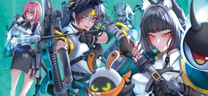 hoshimi miyabi, tsukishiro yanagi, eous, soukaku, asaba harumasa, and 1 more (zenless zone zero) drawn by padivv