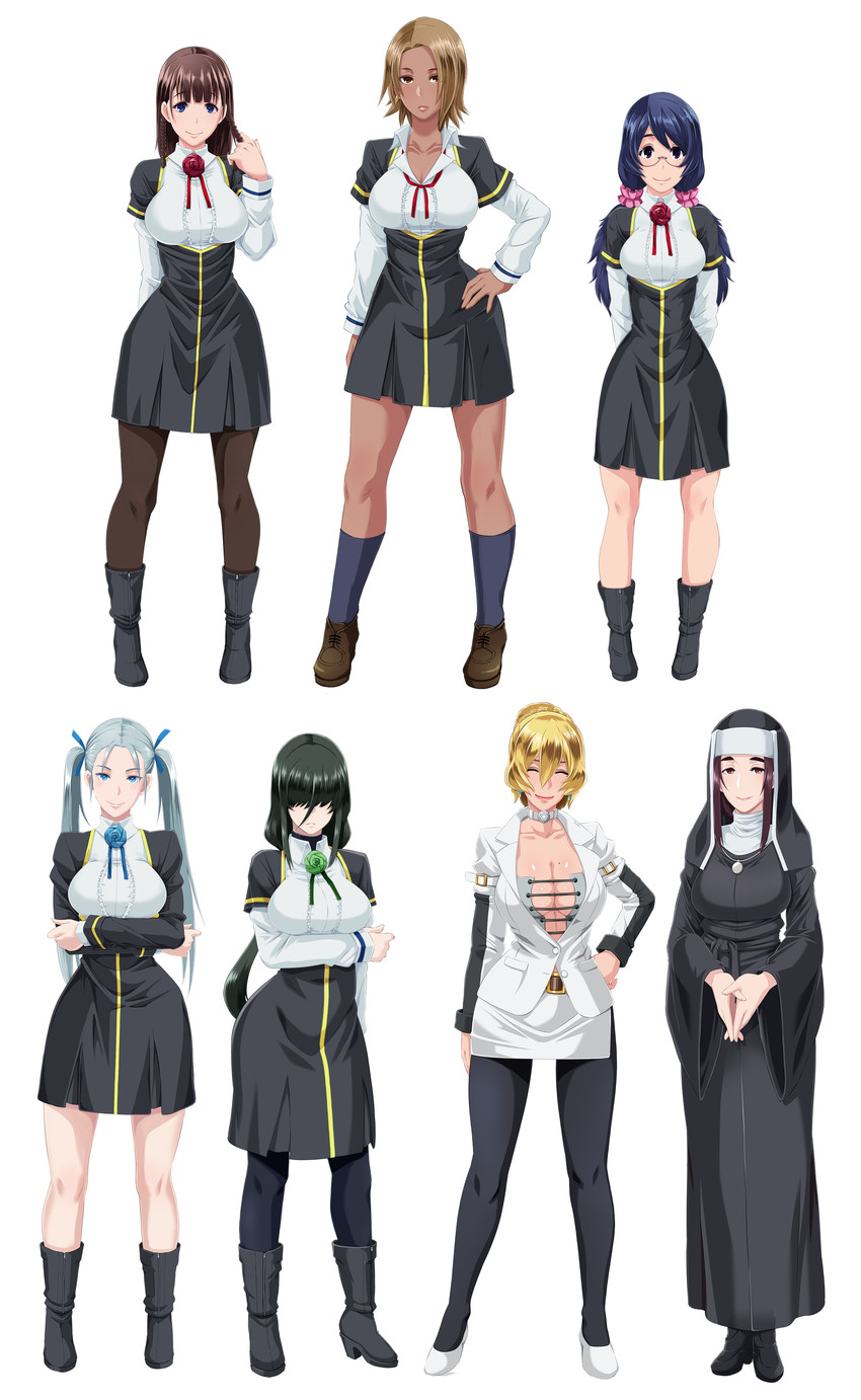 nijou shizue, kurosu reina, teikei rio, jinguuji kirika, hazama eri, and 2 more (meikoku gakuen jutai hen) drawn by butcha-u