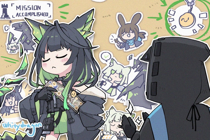 doctor, amiya, kal'tsit, and mon3tr (arknights) drawn by whitydragon