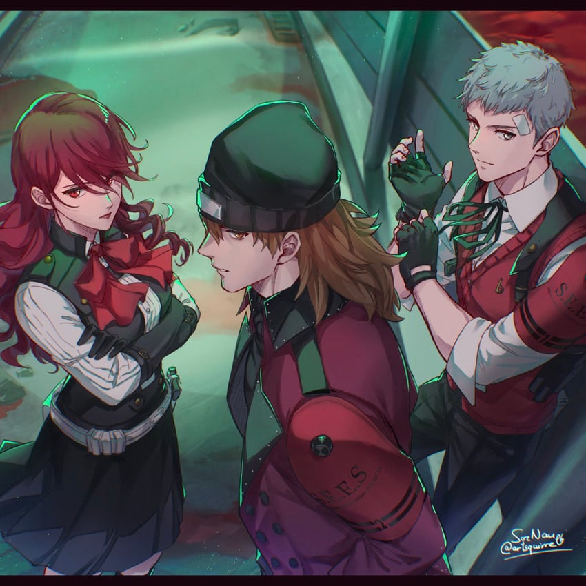 kirijou mitsuru, sanada akihiko, and aragaki shinjirou (persona and 2 more) drawn by soc_nau