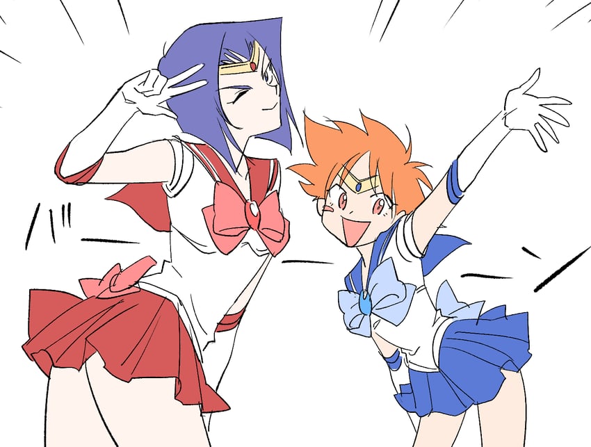 sailor mercury, sailor mars, faye valentine, and edward wong hau pepelu tivrusky iv (bishoujo senshi sailor moon and 1 more) drawn by wakana_kuraguchi