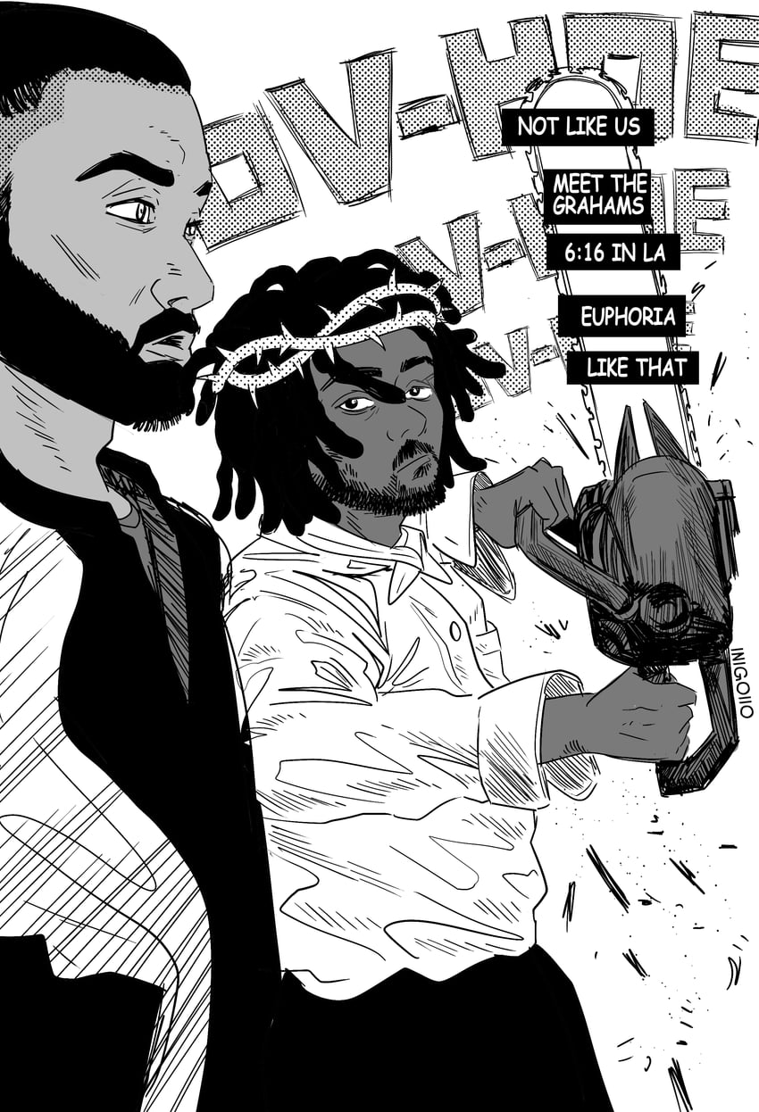kendrick lamar and drake (chainsaw man and 1 more) drawn by inigoiio