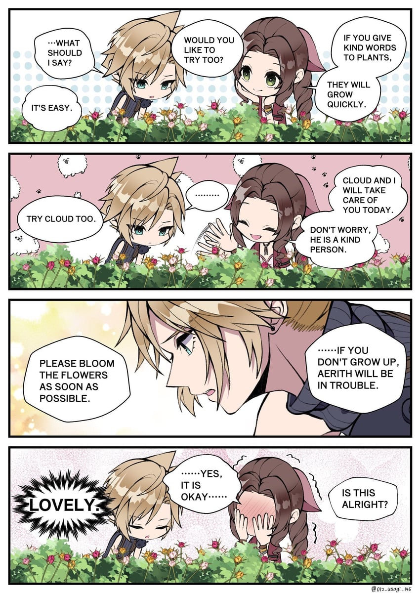 cloud strife and aerith gainsborough (final fantasy and 2 more) drawn by 012_usagi