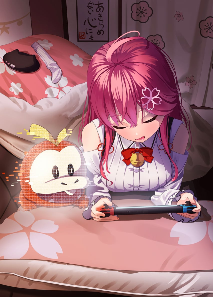 sakura miko and fuecoco (pokemon and 2 more) drawn by asakura_(asa_t77)