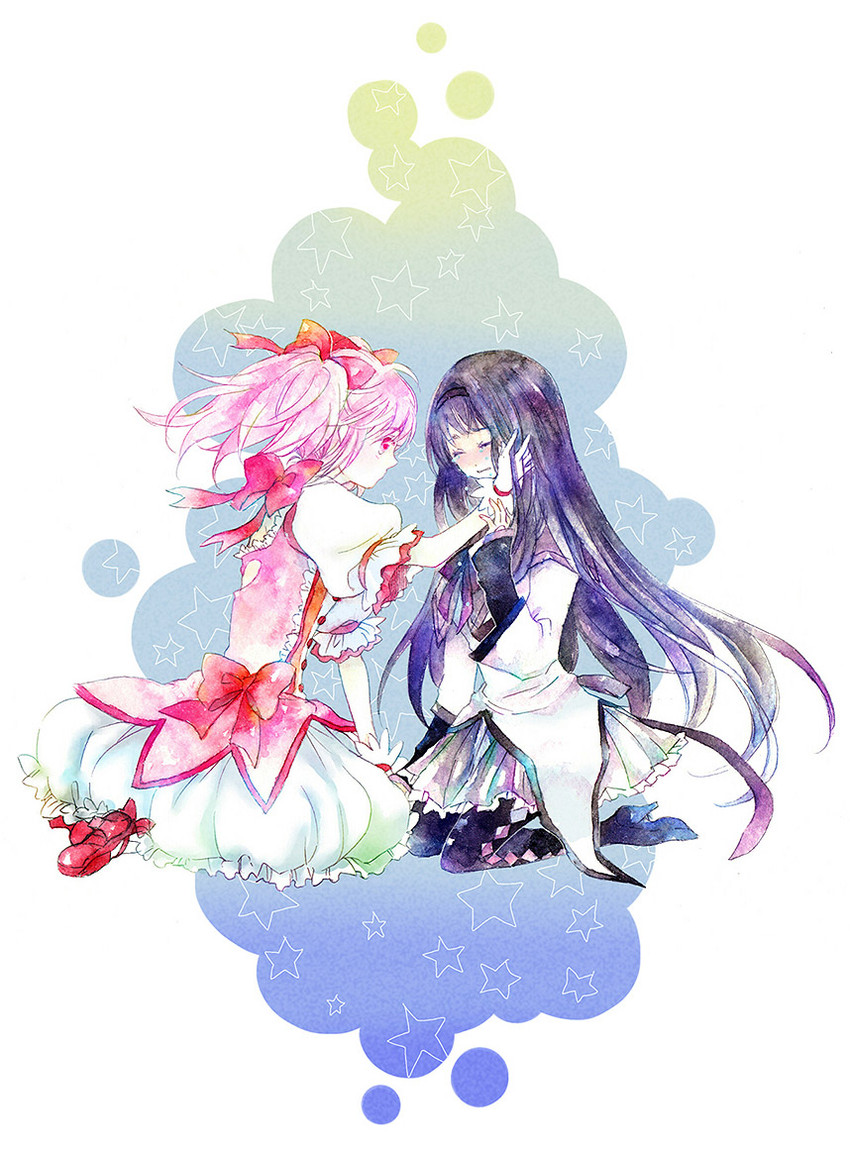akemi homura and kaname madoka (mahou shoujo madoka magica) drawn by itowo_(itowc)