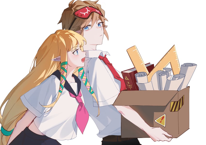 link and princess zelda (the legend of zelda and 1 more) drawn by namazuoku