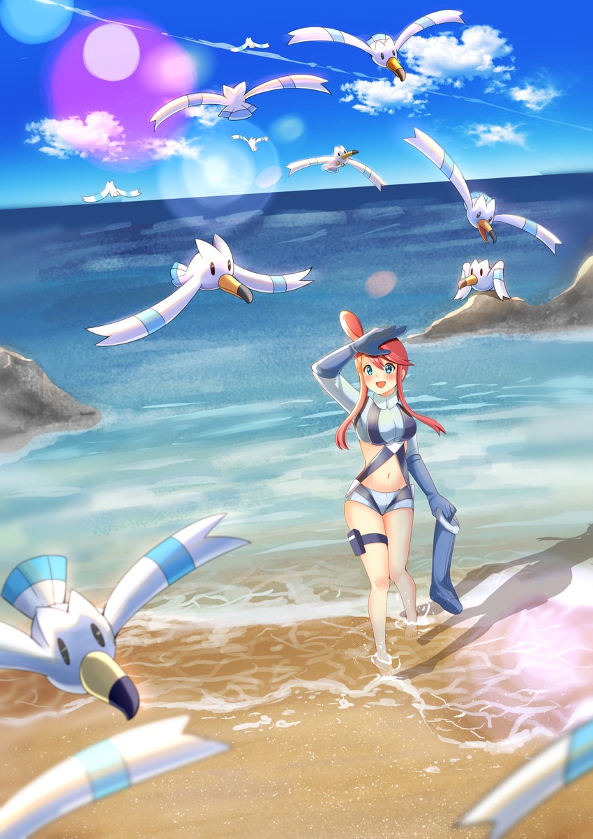 skyla and wingull (pokemon and 1 more) drawn by arisu_(mikannjs)