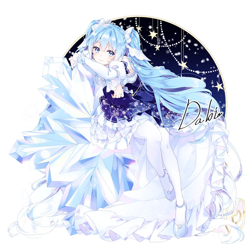 hatsune miku and yuki miku (vocaloid) drawn by dabi_(15dldl15)