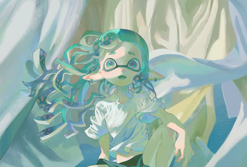 inkling player character and inkling girl (splatoon) drawn by 99933g