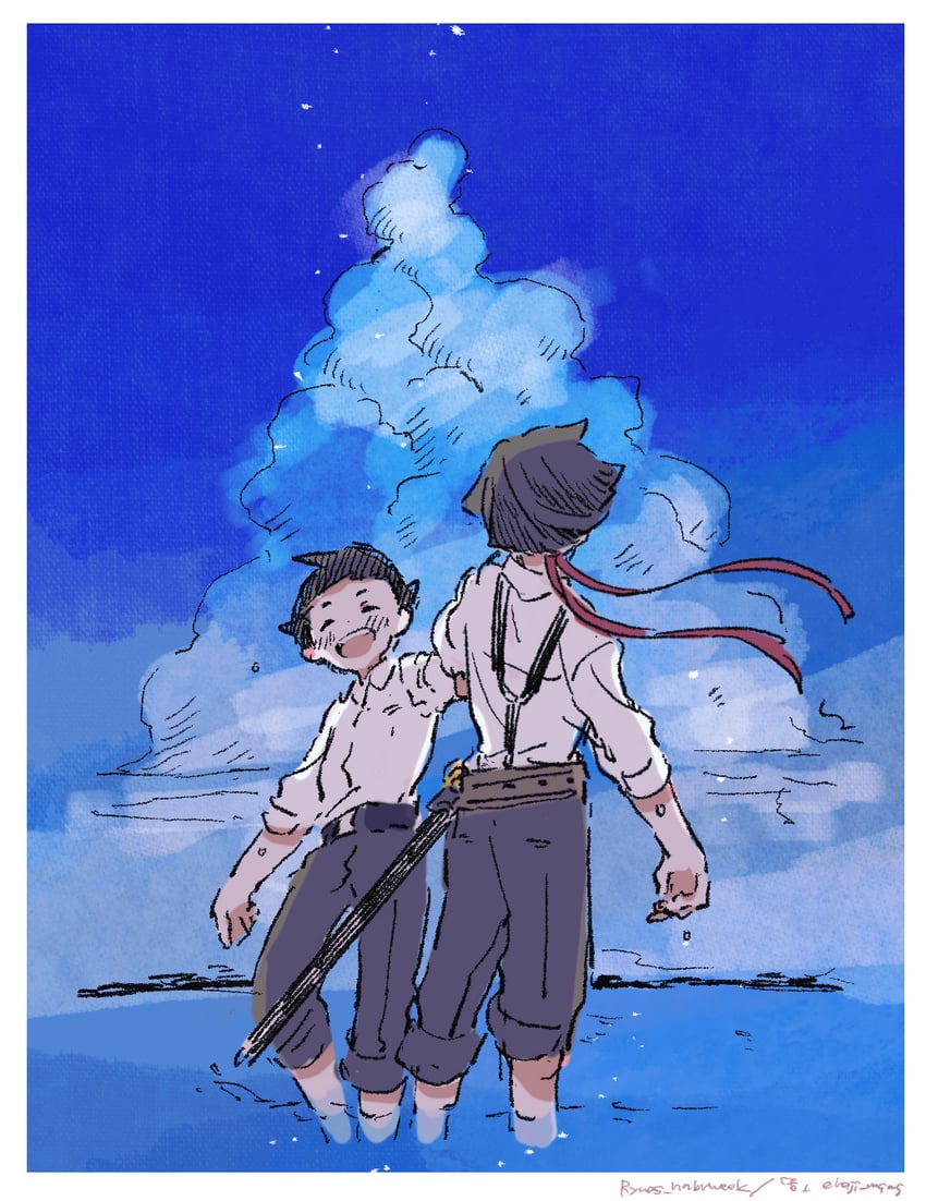 ryunosuke naruhodo and kazuma asogi (ace attorney and 1 more) drawn by hazime