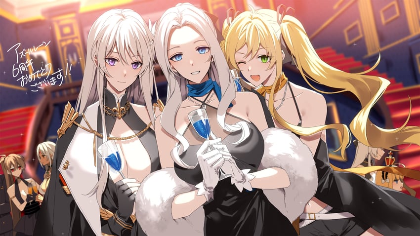 belfast, enterprise, jean bart, queen elizabeth, massachusetts, and 2 more (azur lane) drawn by amazuki_jou