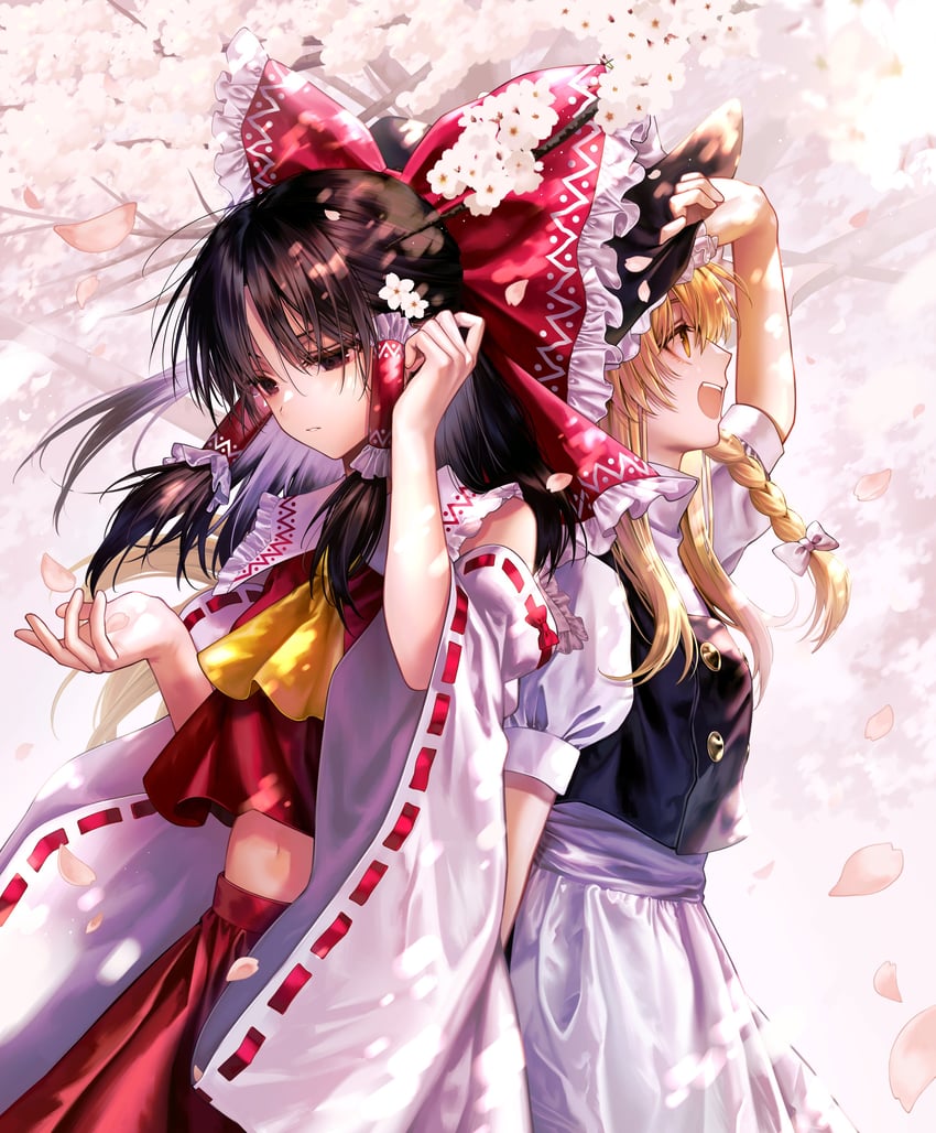 hakurei reimu and kirisame marisa (touhou) drawn by senju_yosiyuki
