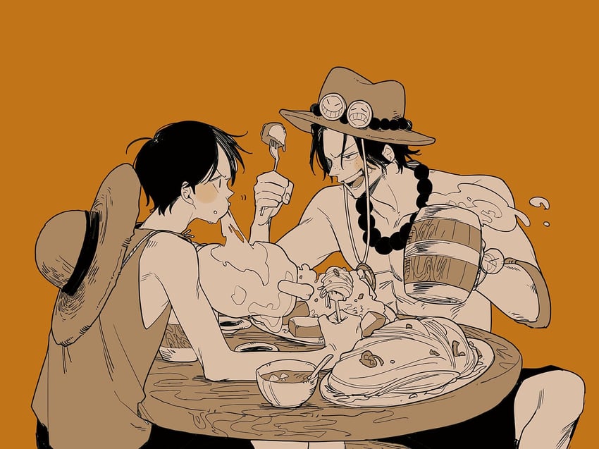 monkey d. luffy and portgas d. ace (one piece) drawn by numata_(oioioioiai)