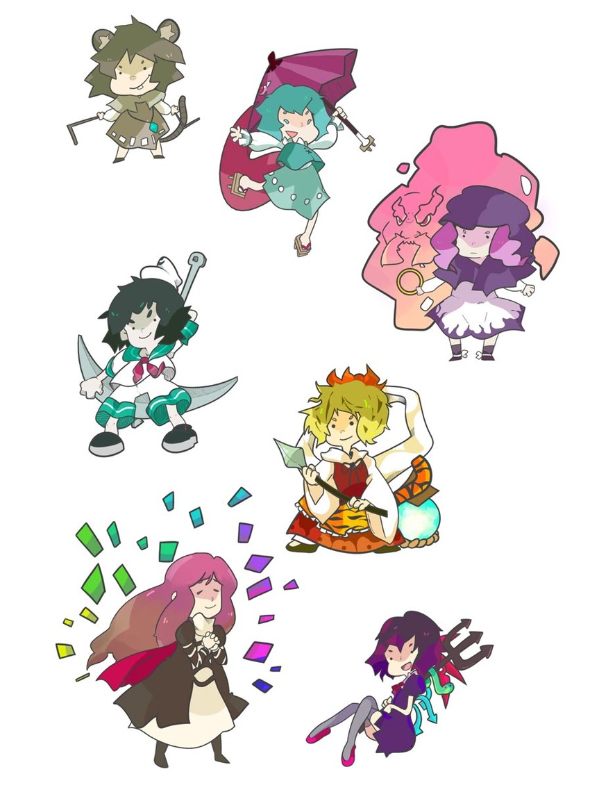 tatara kogasa, nazrin, hijiri byakuren, houjuu nue, toramaru shou, and 3 more (touhou and 1 more) drawn by spacepirate-lu