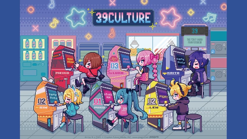hatsune miku, kagamine rin, kagamine len, megurine luka, kaito, and 1 more (vocaloid and 1 more) drawn by kyua_moto