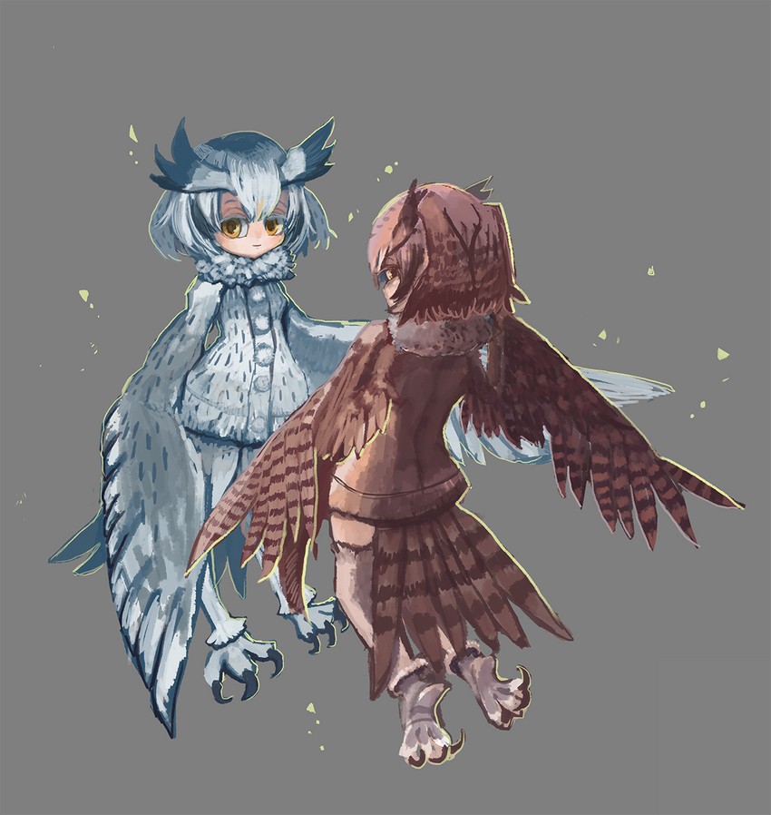 northern white-faced owl and eurasian eagle owl (kemono friends) drawn by match314