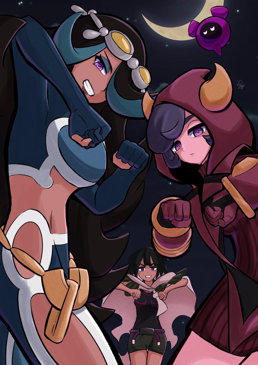 courtney, zinnia, shelly, pecharunt, and team magma grunt (pokemon and 1 more) drawn by ida_(idalol490)