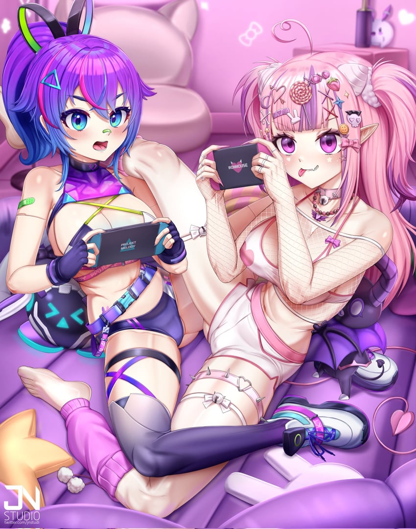 ironmouse, melody, bubi, t0m, and hen squad (vshojo) drawn by jnstudio