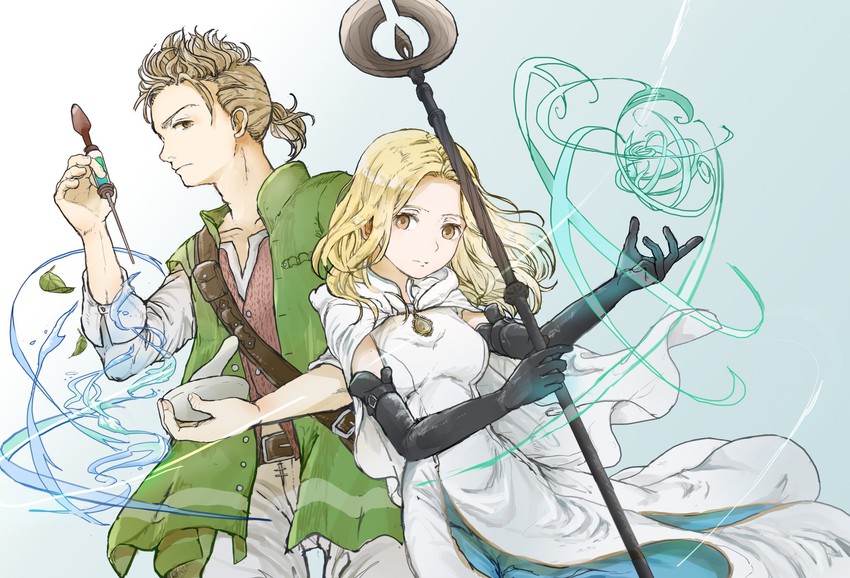 ophilia clement and alfyn greengrass (octopath traveler and 1 more) drawn by rico_ot