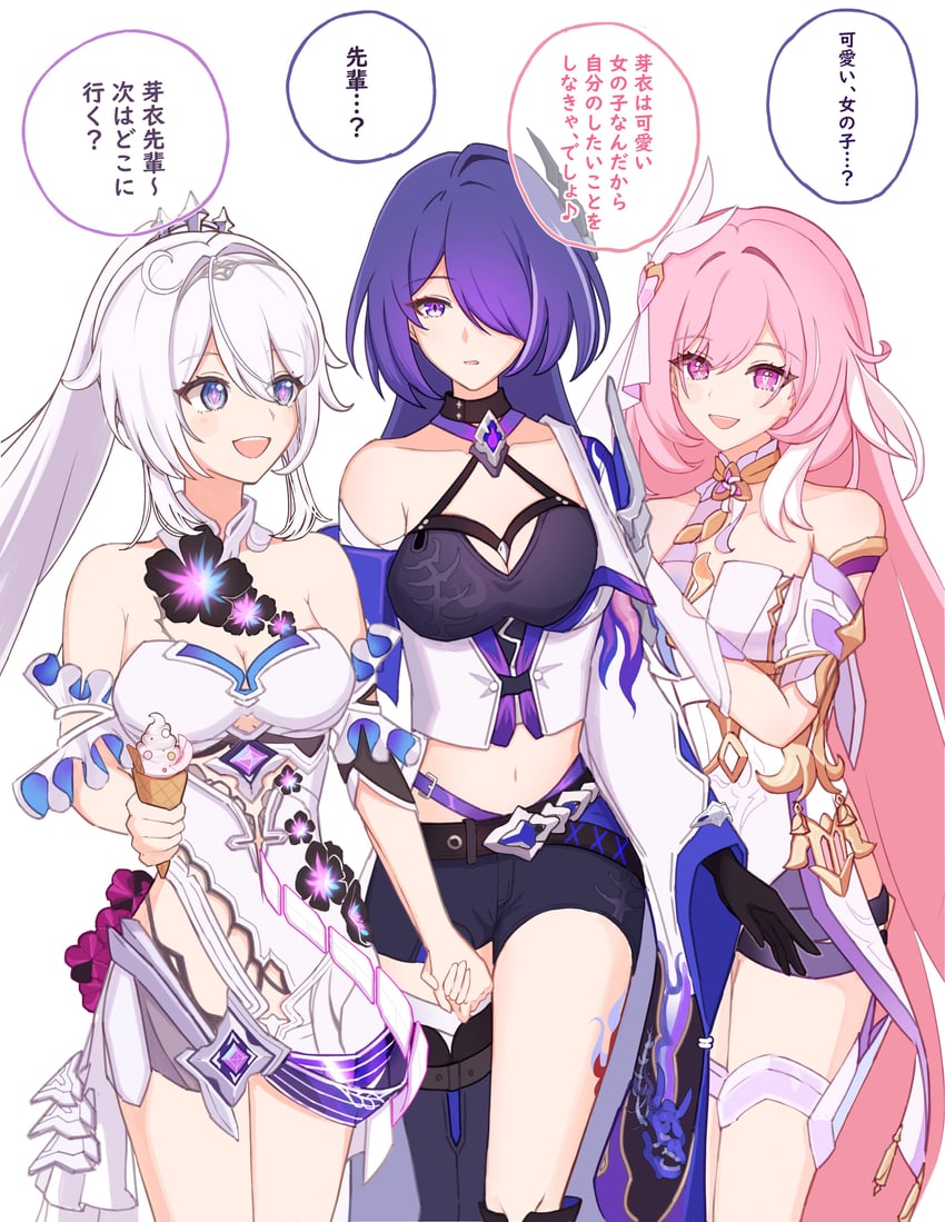 kiana kaslana, acheron, and elysia (honkai and 2 more) drawn by sazisazi50