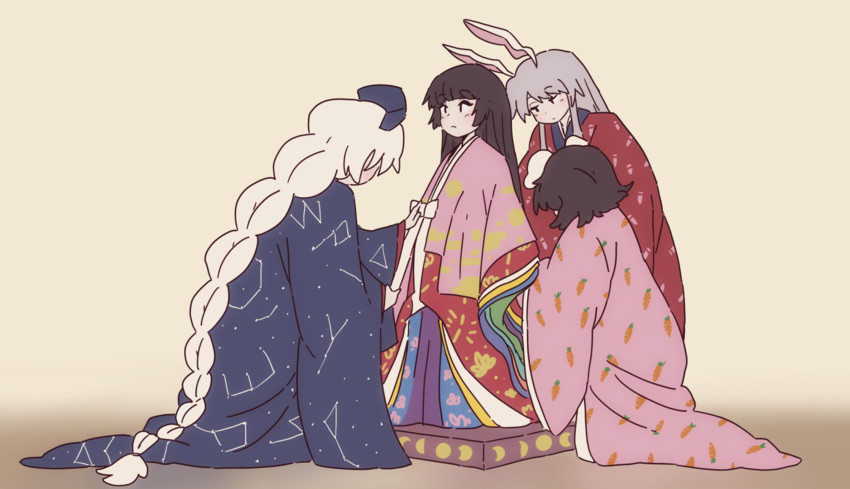 reisen udongein inaba, houraisan kaguya, inaba tewi, and yagokoro eirin (touhou and 1 more) drawn by raburine