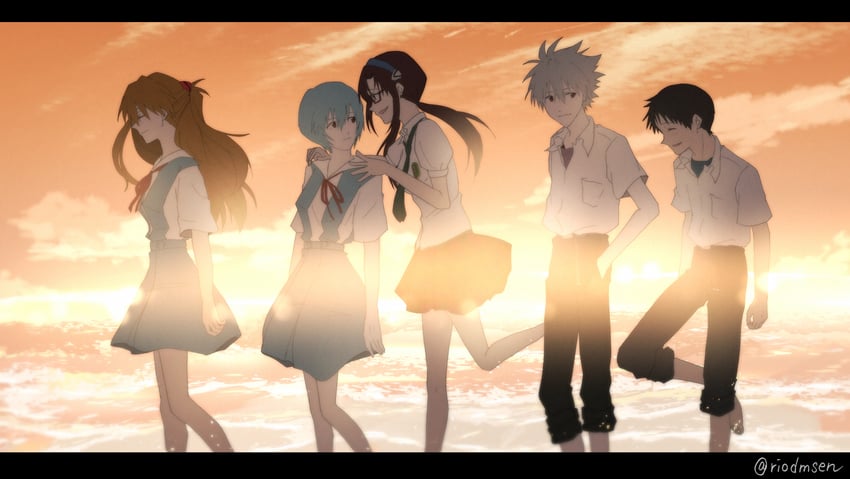 souryuu asuka langley, ayanami rei, ikari shinji, nagisa kaworu, and makinami mari illustrious (neon genesis evangelion and 1 more) drawn by ri0