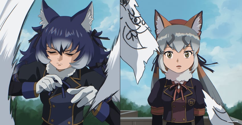 island fox, dire wolf, and kanihai (gundam and 3 more) drawn by beleven