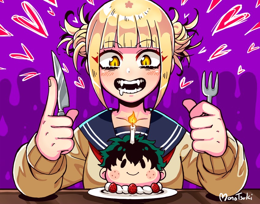 midoriya izuku and toga himiko (boku no hero academia) drawn by monotsuki
