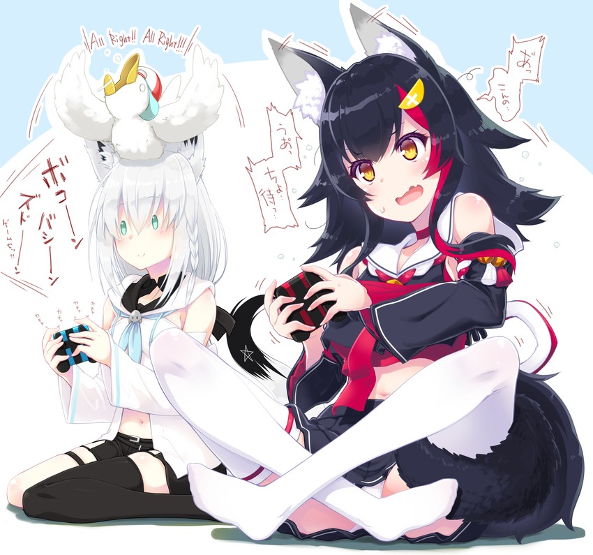 shirakami fubuki, ookami mio, oozora subaru, and subaru duck (hololive) drawn by ashiide_matoi