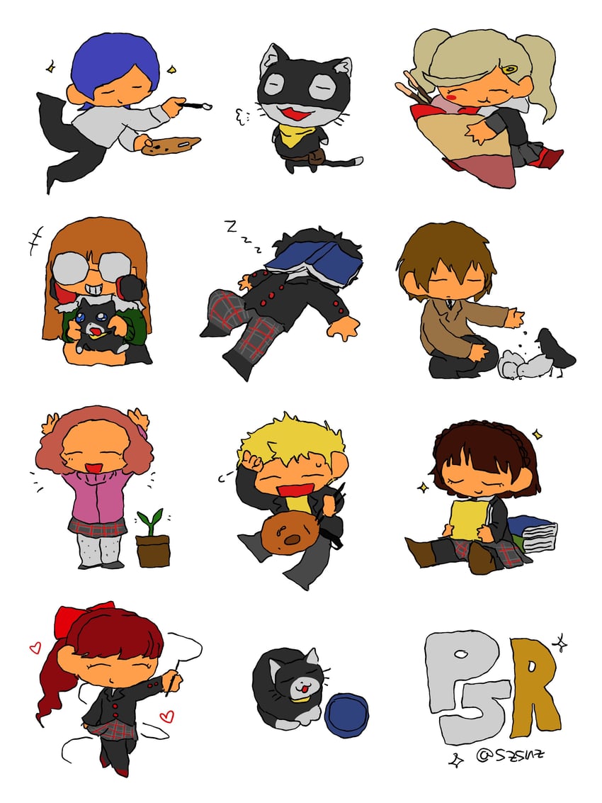 amamiya ren, takamaki anne, sakura futaba, niijima makoto, okumura haru, and 5 more (persona and 2 more) drawn by eunjae_rice