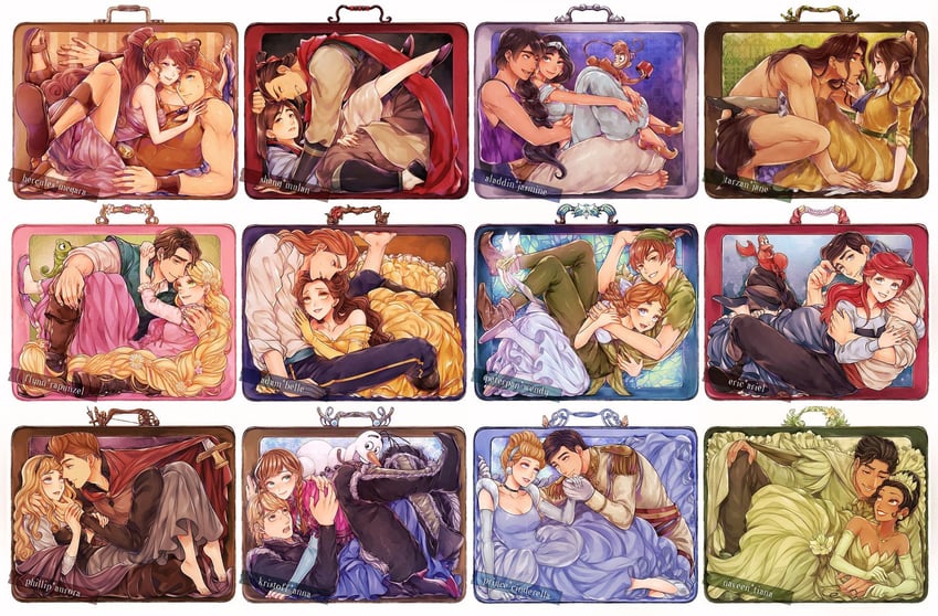 anna, ariel, rapunzel, jasmine, belle, and 18 more (frozen and 11 more) drawn by mizala