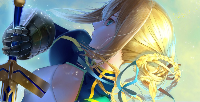 artoria pendragon and saber (fate and 1 more) drawn by cao_xiong