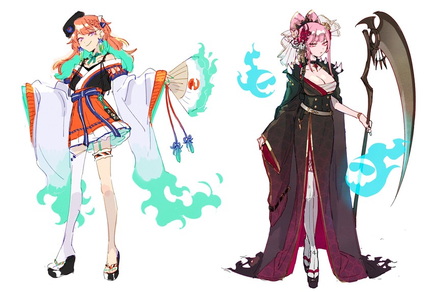 mori calliope, takanashi kiara, and death-sensei (hololive and 1 more) drawn by aneco_(westsea1227)