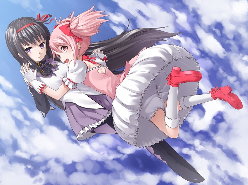 akemi homura and kaname madoka (mahou shoujo madoka magica) drawn by tokumaro