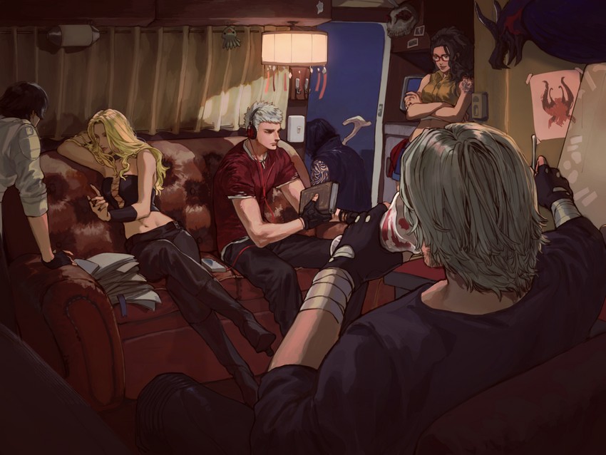 dante, lady, nero, trish, v, and 2 more (devil may cry and 1 more) drawn by nobou_(32306136)