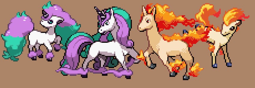 galarian ponyta, rapidash, ponyta, and galarian rapidash (pokemon) drawn by jon_(zyagapi)