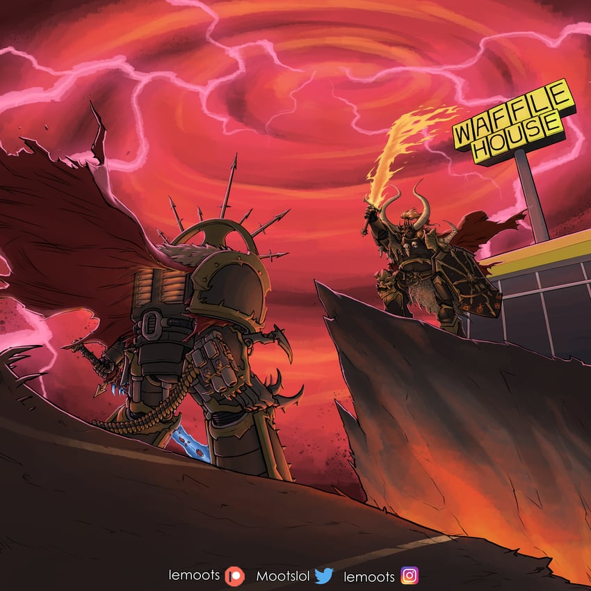 archaon the everchosen and abbadon the despoiler (warhammer 40k and 1 more) drawn by mootslol
