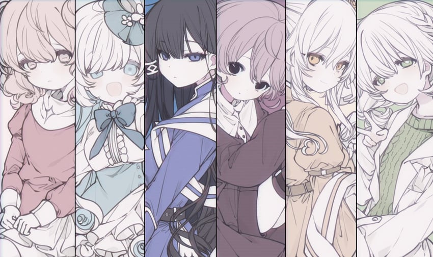maya elbeth, haku eckaran, clione myosotis, arne alternata, lavieen rose, and 1 more (happy saint sheol) drawn by huyucai