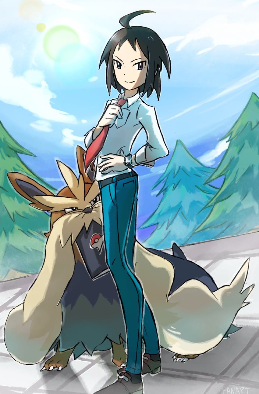 cheren and stoutland (pokemon and 1 more) drawn by tankbumg