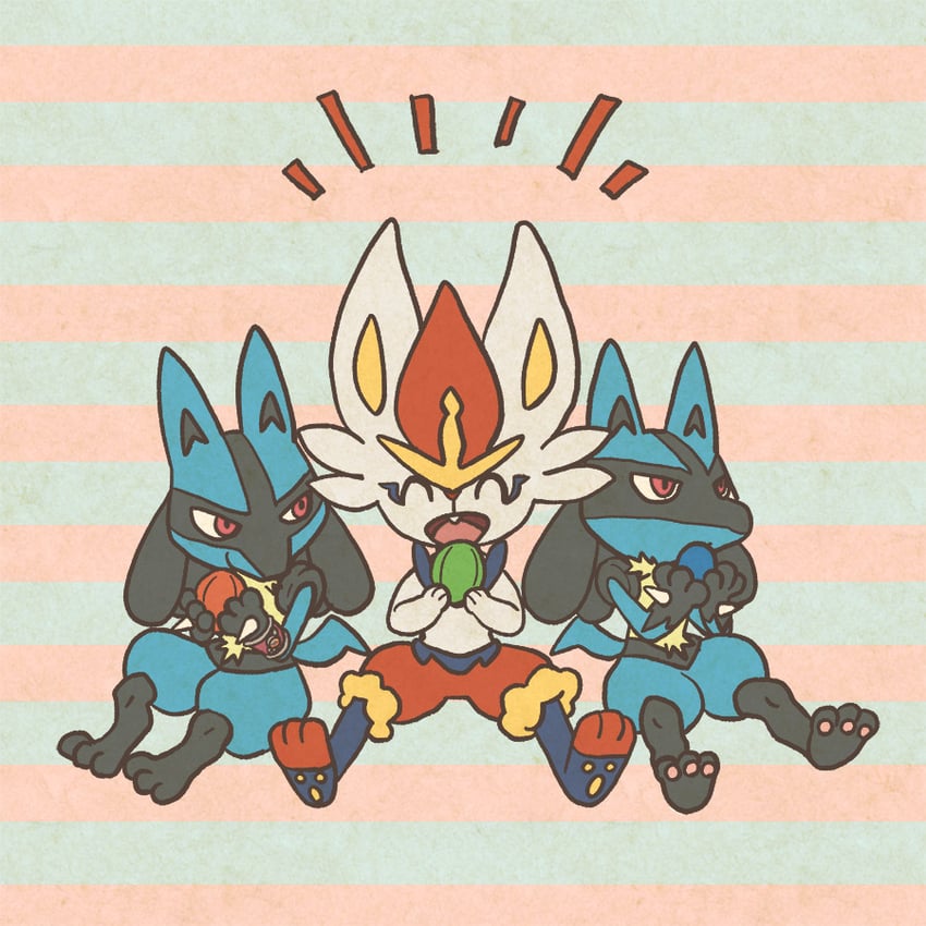 lucario and cinderace (pokemon and 1 more) drawn by mojacookie